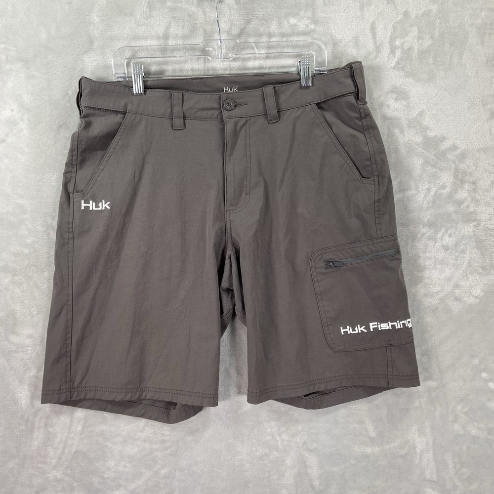 HUK Fishing Shorts Mens Large Next Level 10" Inseam Cargo Pocket Quick Dry Gray